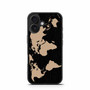 Black Wood Worlds Map iPhone 16 Case