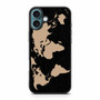 Black Wood Worlds Map iPhone 16 Plus Case