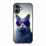 Hipster Cat With Galaxy Glasses iPhone 16 Plus Case