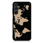 Black Wood Worlds Map Samsung Galaxy A55 Case