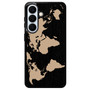 Black Wood Worlds Map Samsung Galaxy S26+ Case