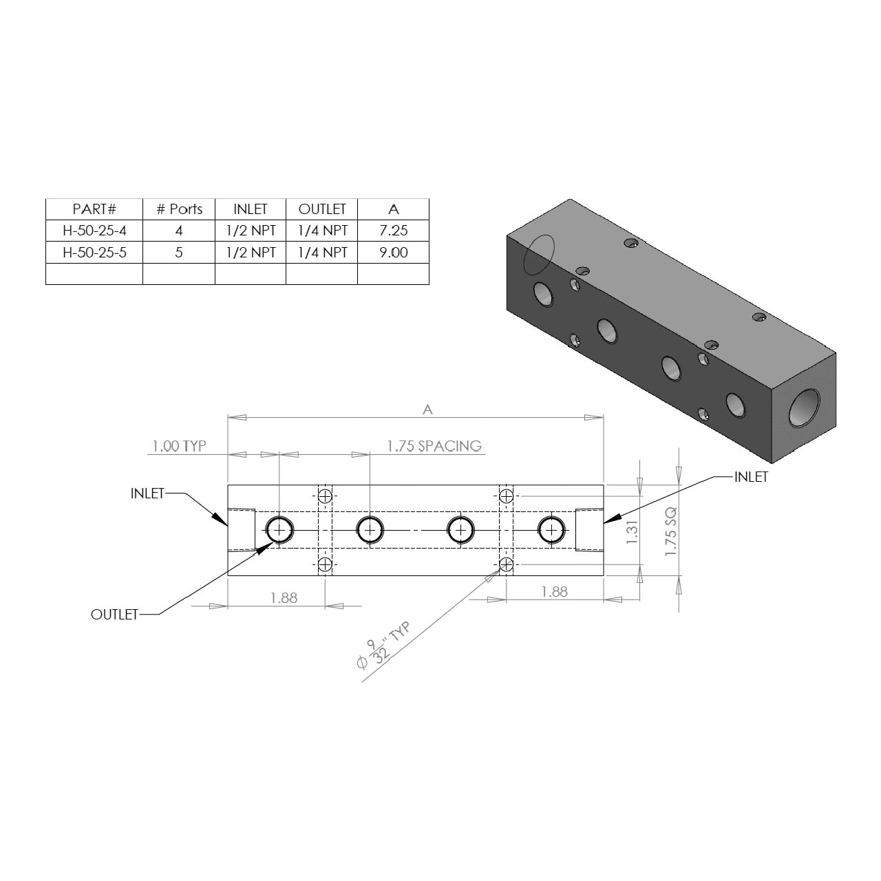 Air Inlet Block RapidAir 1/2 in. NPT Inlet Aluminum Air Manifold Blocks - John M ...
