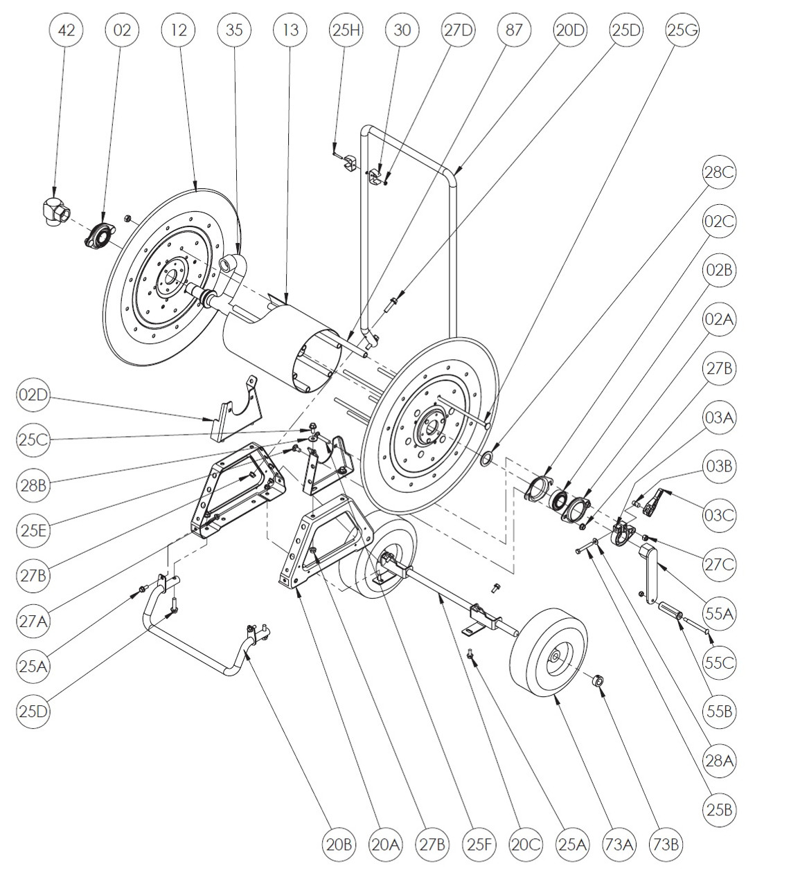 AT Series Mobile Garden Hose Reel Parts - Cam Lock Brake Complete