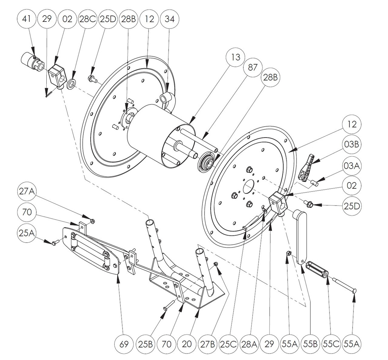 PW Series Pressure Washer Hose Reel Parts - Hand Crank - 55A, 55B, 55C -  John M. Ellsworth Co. Inc.
