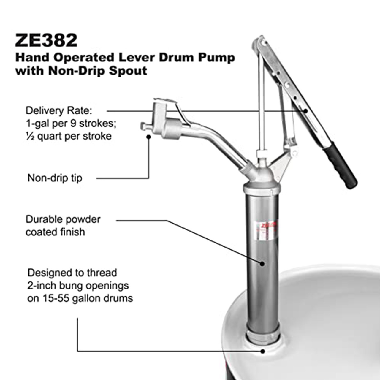 Zeeline 382 Variable Stroke Oil Lever Pump, 9 1/2 to 15 oz per
