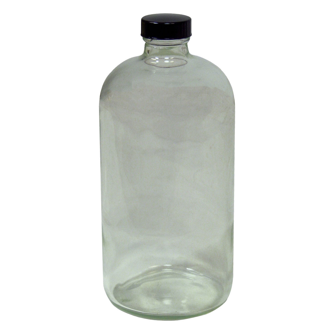 Certified, Clean 32 oz Amber Glass Boston Round Bottles, PTFE