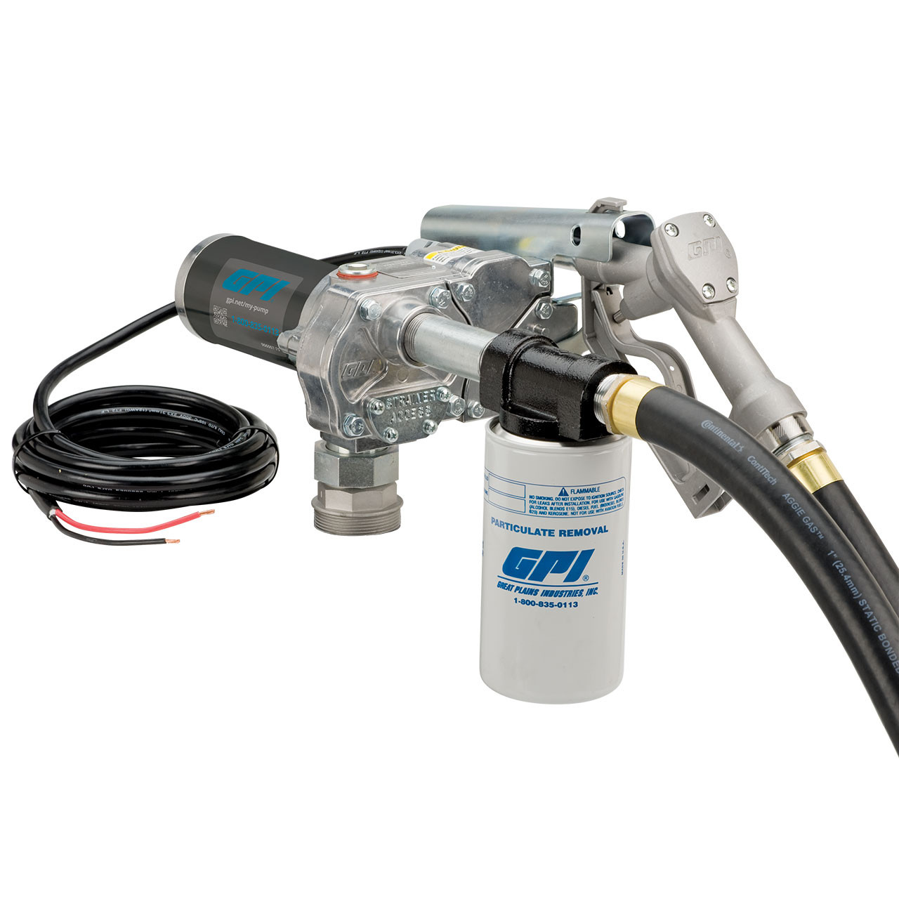 GPI M-180 Series 12V DC Fuel Transfer Pump w/ Manual Nozzle & Filter Kit -  18 GPM