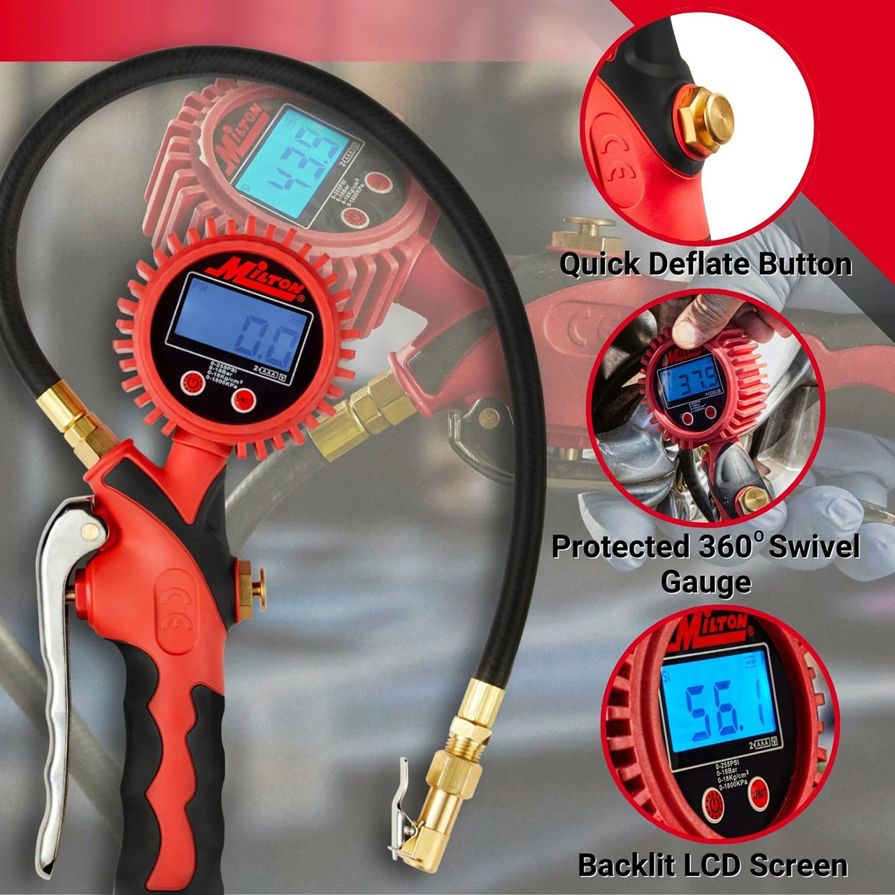 Digital Tire Pressure Gauge with Inflator and Air Chuck for