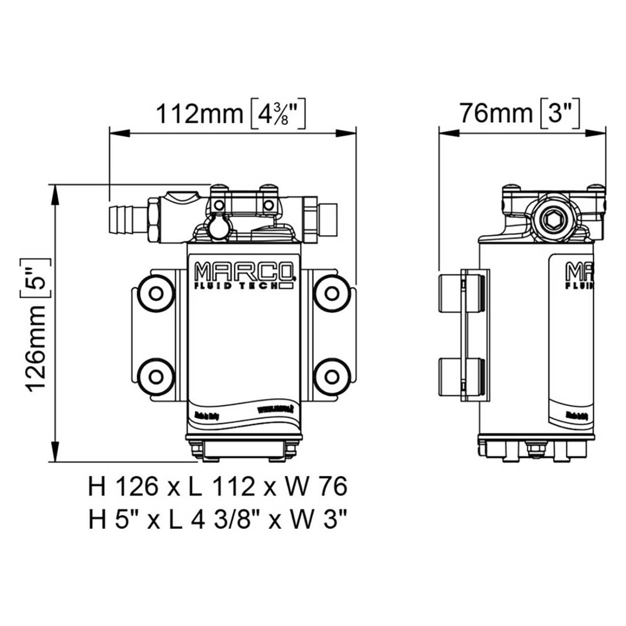 Marco® UP2/OIL 12V Gear Oil Pump, 3/8 in. NPT, 21.8 PSI, 3.3 ft. Self
