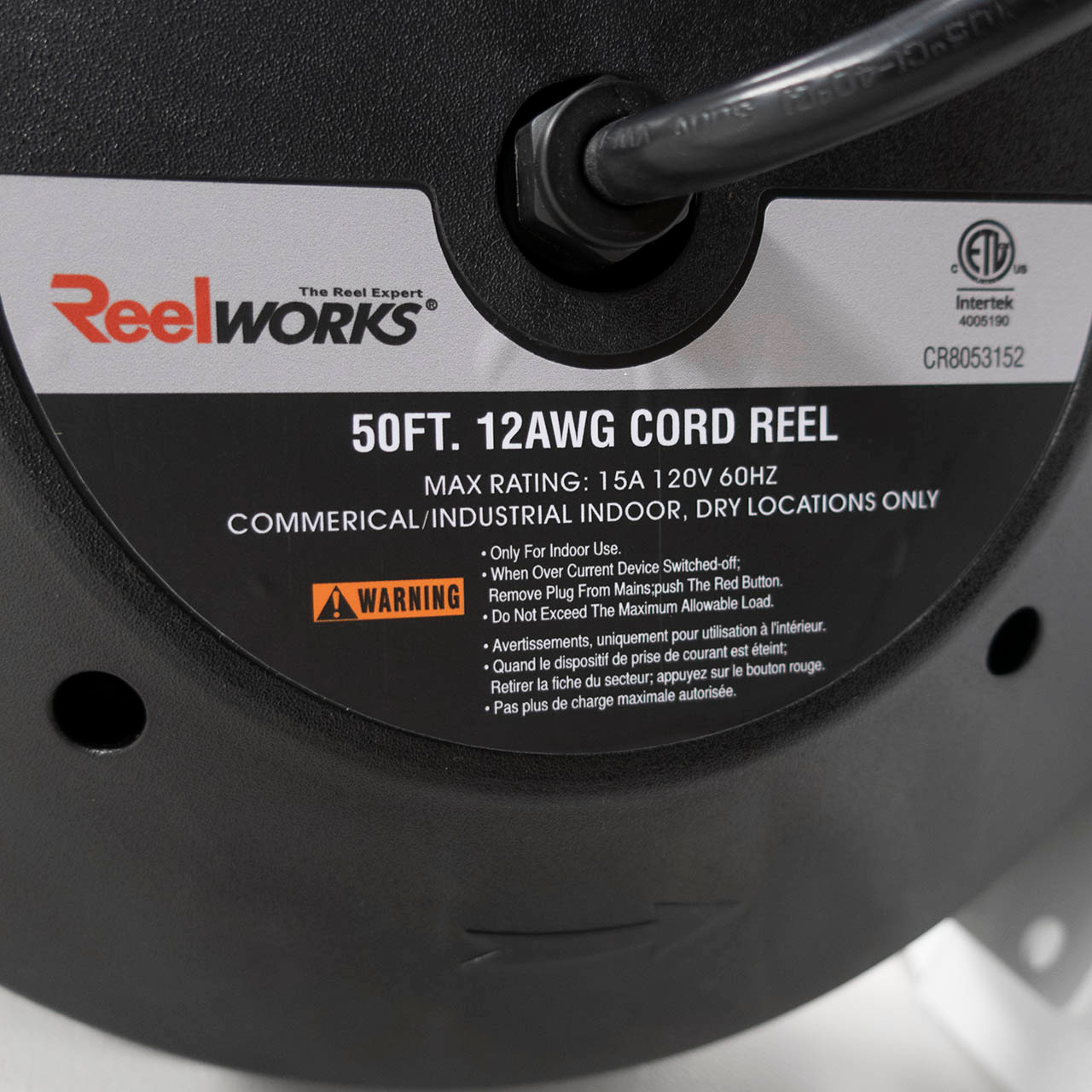 Reelworks Heavy Duty Power Cord Reel w/ Triple Outlet, 12 AWG - 50 ft.