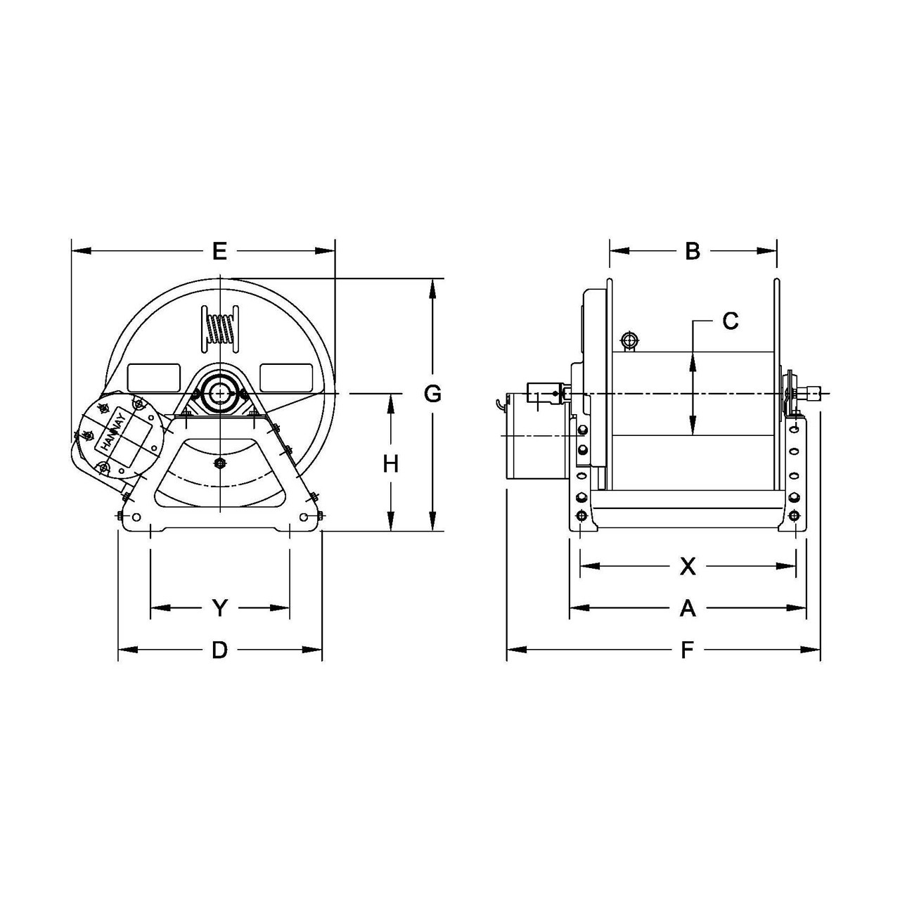 Hannay Reels FH1500 Breathing Air Hose Reel, Manual Rewind, 1/2 x 125',  FH1516-17-18