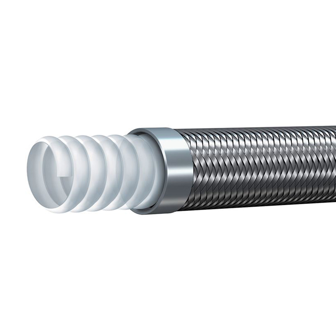 PTFE-Lined, Stainless Steel Braided Hose Assembly, 3/8 in