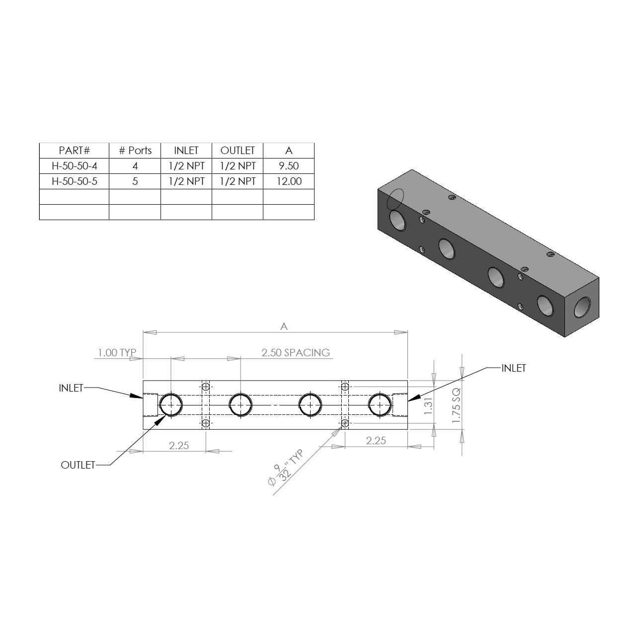 Air Inlet Block RapidAir 1/2 in. NPT Inlet Aluminum Air Manifold Blocks - John M ...