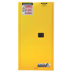 Justrite Yellow Vertical Drum Storage Cabinet - 2 Door Self-Close