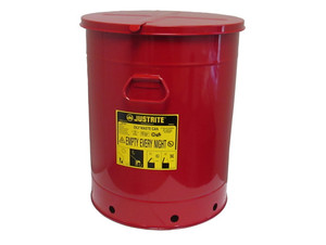 Justrite 10 Gal Oily Waste Can w/ Hand Operated Cover (Red)