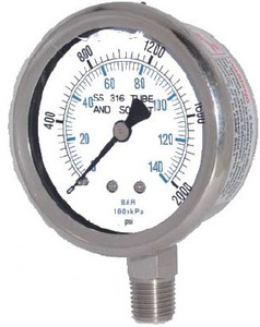 Kodiak Stainless Steel Liquid Filled Pressure Gauges - 2 1/2" Dial