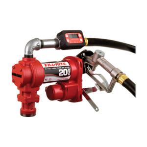 Fill-Rite FR4219H Heavy Duty 12V DC Fuel Transfer Pump w/ Manual Nozzle & In-Line Meter - 20 GPM