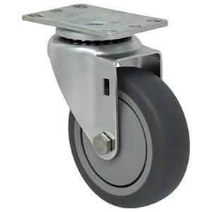 Durable Superior 4 in.  x 1 1/4 in. Light Duty Swivel Caster, Gray Thermo-Pro™ Rubber , Plate Mount