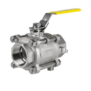 Jomar Valve T-SS-1000N-4B Series 2 in. NPT 3-Piece 4 Bolt Stainless Ball Valve, Swing Out Body, Full Port, Threaded Connection w/Drain Tap, 1000 PSI