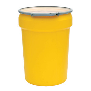 Yellow 95 Gal Salvage Plastic Drum, Metal Bolt Ring, 1695