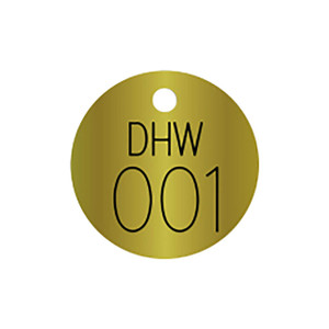 Marking Services BVT "DHW" Domestic Hot Water Round Brass Valve Tags, w/Top Hole Mount, Priced Ea & Min of 25