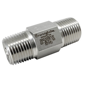 Swagelok Stainless Steel 1-Piece Poppet Check Valve, Fixed Pressure, 1/2 in. MNPT, 50 PSI