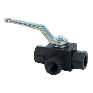 PCI BK3-14-SAE-1125-L 1/4 in. x 7/16 in. -20 ORB Full Port Three-Way Diverter Valve - 5880 PSI, Black Oxide Coating