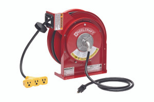 Reelcraft L 4050 163 9 16/3 50 ft. Premium Duty Triple Outlet Power Cord Reel - Reel & Cord