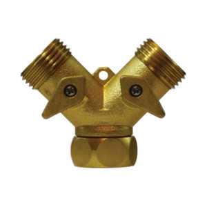 Midland Industries 30627 Double Swivel Wye Connector w/ Two-Way Hose Shut-Off & Brass Levers, 3/4 in. FGH x 3/4 in. MGH
