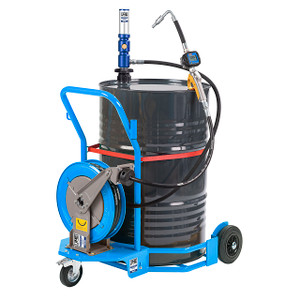 BadgerLube 503 3:1 Wheeled Oil Drum Kit w/ Hose Reel, Air Operated, 6.6 GPM