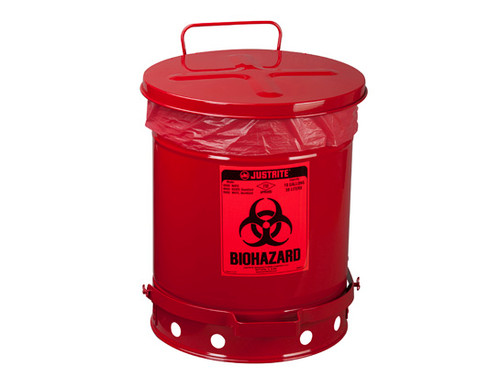 Justrite Biohazard 6 Gal Waste Can (Red)