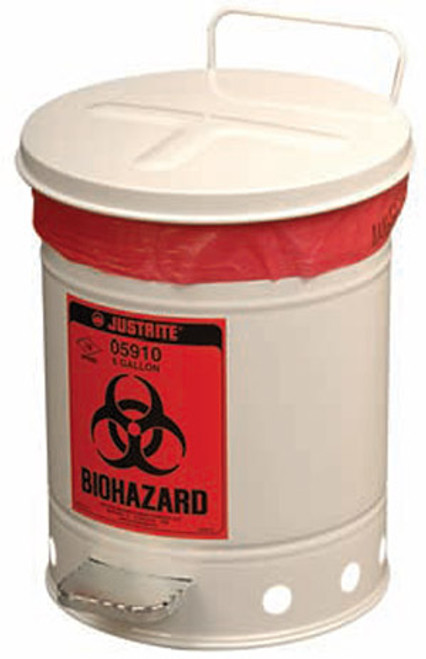 Justrite Biohazard 10 Gal SoundGard Can (White)