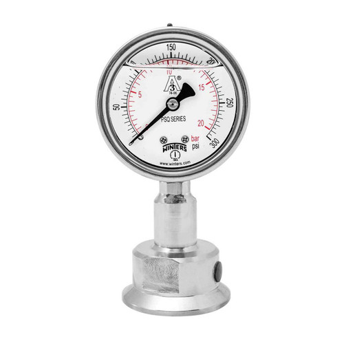 Winters PSQ Series 4 in. Dial All-Purpose Stainless Steel Sanitary Gauge w/ 1 1/2 in. Tri-Clamp Bottom Mount