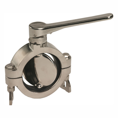 Dixon B5102 Series 2 in. 316 SS Sanitary Clamp Butterfly Valve w/Silicone Seals & SS Disc, Clamp End