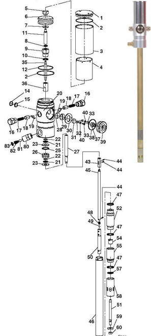 Liquidynamics 60:1 Grease Pump Parts - Pumping Piston & Cylinder Kit - 51, 52, 54, 55