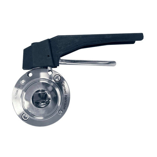 Cipriani Harrison Valves 100 Series 316 SS Manual 12 Position Butterfly Valve w/PTFE Seals & SS Disc, Clamp End