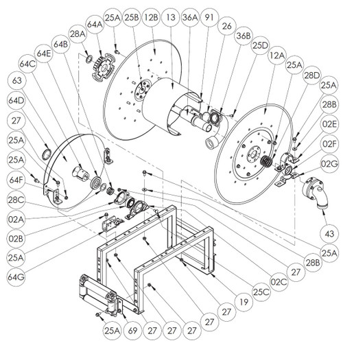 Hannay Reels 900 Series Spring Rewind Reel Parts - 1" Bearing Complete - 02A, 02B, 02C, 25C, 27A