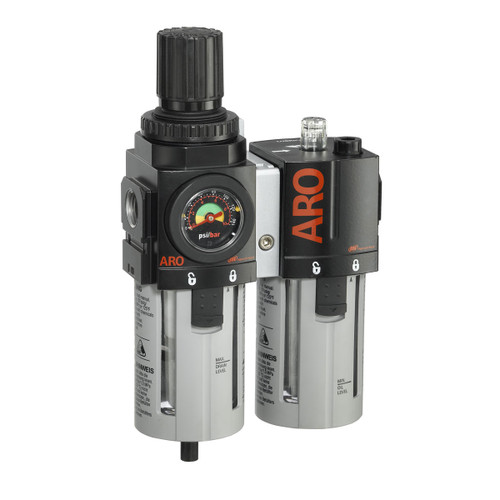 ARO 2000 Series 3/8 in. 3-Piece Combination Filter Regulator + Lubricator w/ Metal Bowl & Manual Drain