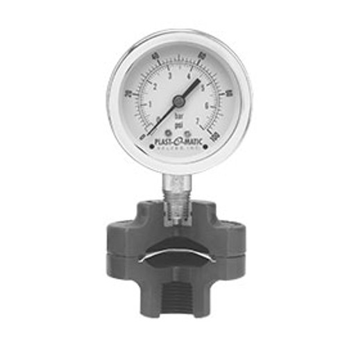 Plast-O-Matic Series GGS 1/4 in. x 1/2 in. NPT Poly Gauge Guard with 2 1/2 in. Face SS Pressure Gauge - 0-15 PSI