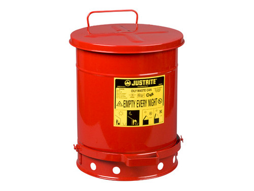 Justrite 10 Gal Oily Waste Can w/ Foot Operated Cover (Red)