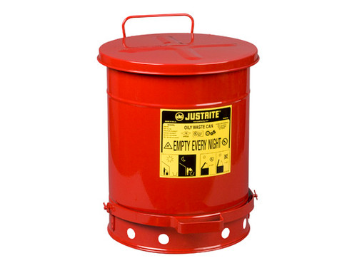 Justrite 14 Gal Oily Waste Can w/ Foot Operated Cover (Red)