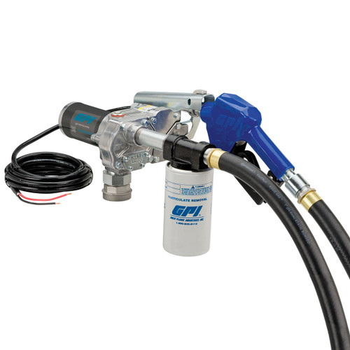 GPI M-180 Series 12V DC Fuel Transfer Pump w/ Automatic Nozzle & Filter Kit - 18 GPM