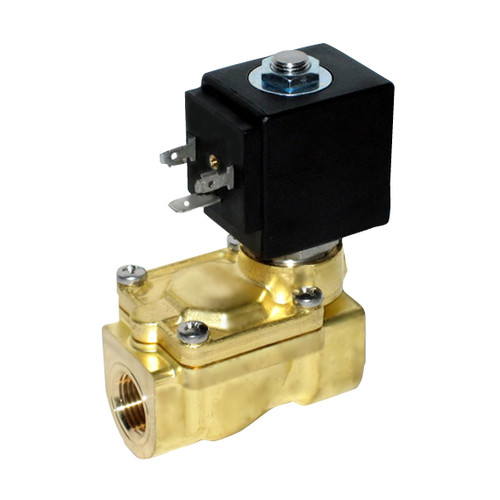 Granzow W Series 1/2 in. High Flow Normally-Closed Brass General Purpose Two-Way Solenoid Valve w/ Nitrile Rubber N Seal - 24 Volt DC