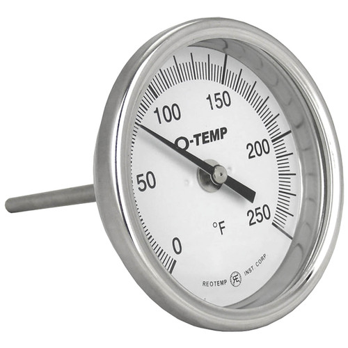 Reotemp O-Temp AO Series Bimetal Thermometers, 3 in. Dia. Dial, Temp. Range 50° to 550°F