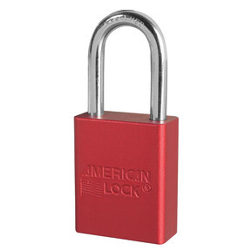 Master Lock A1106RED Red Anodized Aluminum Safety Padlock, 1-1/2 in.W w/1-1/2 in. Tall Shackle, Keyed Different