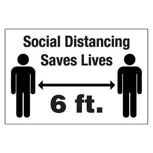 12" x 8" Decal Social Distancing Saves Lives, 6 ft.", White/Black