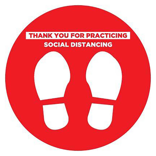 24" x 24" Decal "Thank You For Practicing Social Distancing" Shoe Print, Red/White