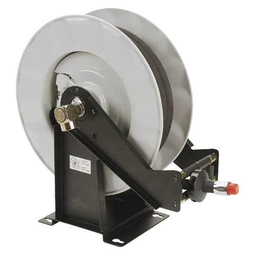 Liquidynamics HD Open Metal 3/4 in. x 50 Ft. Spring Rewind Oil Hose Reel w/Double Arm & Base