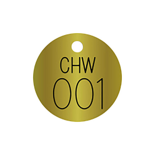 Marking Services BVT "CHW" Chilled Water Round Brass Valve Tags, w/Top Hole Mount, Priced Each