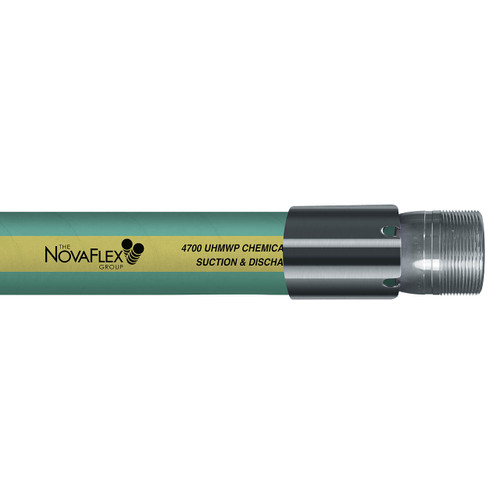 Novaflex 4700 1 1/2 in. 250 PSI UHMW Chemical Suction & Discharge Hose w/ Stainless Steel Male NPT Ends